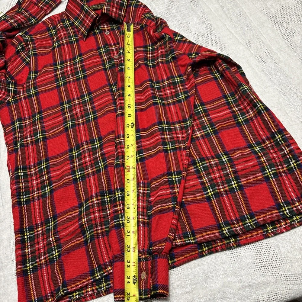 Vtg Sz L Henryk Shirt Mens Large Red Blue Plaid Button Up Wool Blend Made UK 90s